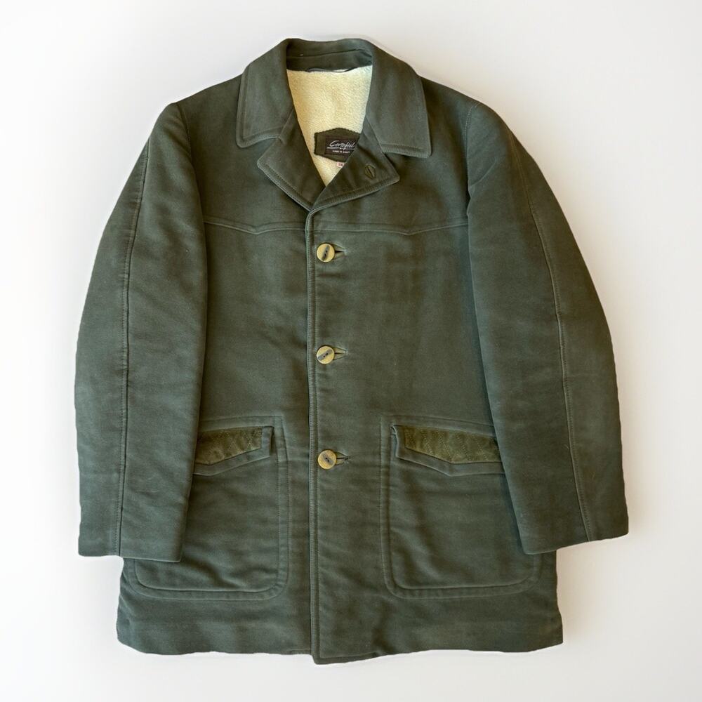 Vintage Cortefiel Coat 38 Green Made in Spain Fur Lined Heavy Outerwear New York